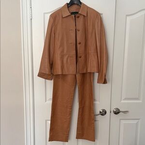 Danier Tan Leather Jacket and Pants Set